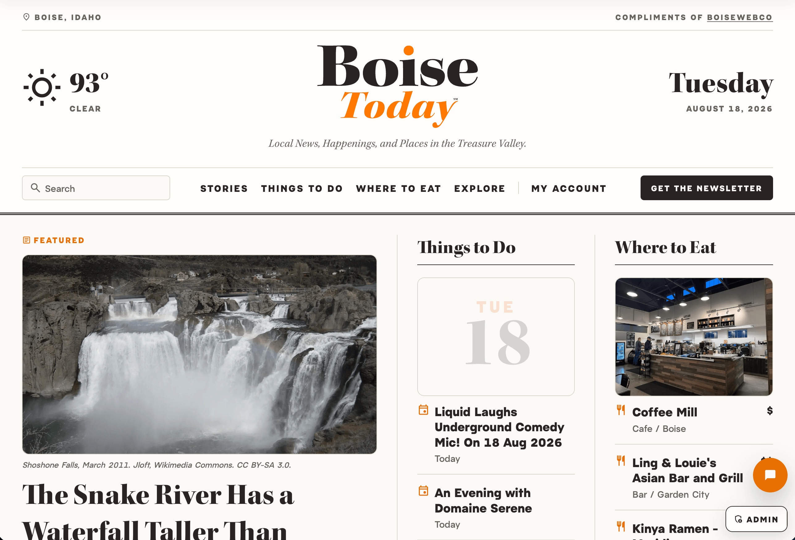 Boise Today homepage featuring local stories, events, and Treasure Valley dining