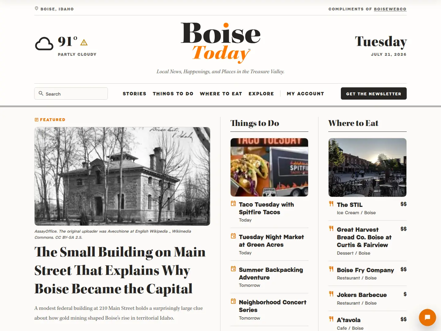 The Boise Today homepage shown in a landscape tablet frame